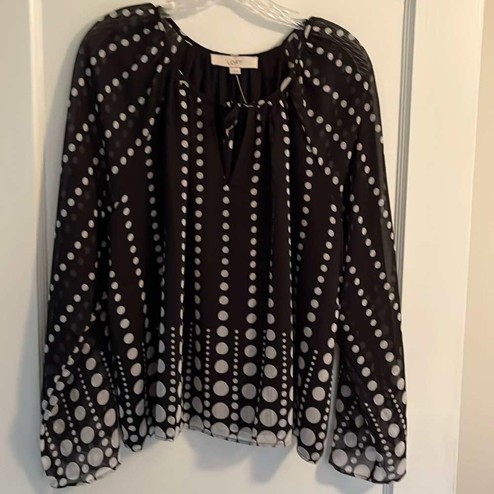 Black and White Polka Dot Women's Top LOFT size M